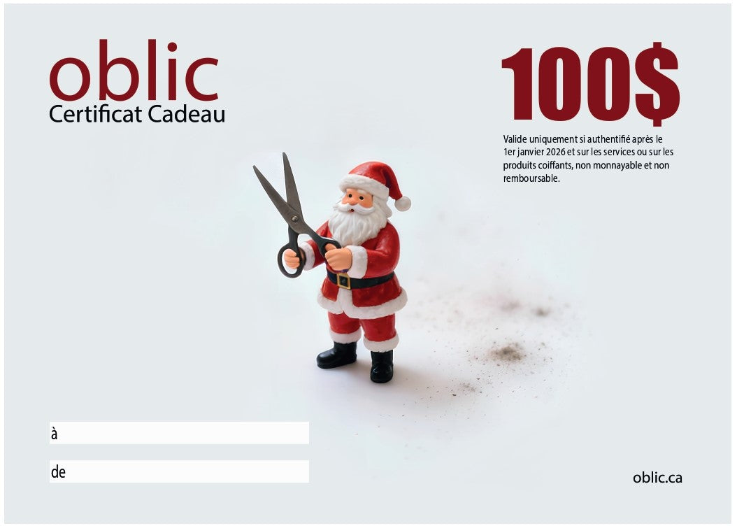 Promo Vendredi Fou : 100 $ pour 85 $ – Certificats-Cadeaux Noël OBLIC - Offre valide jusqu’au 31 décembre 2025