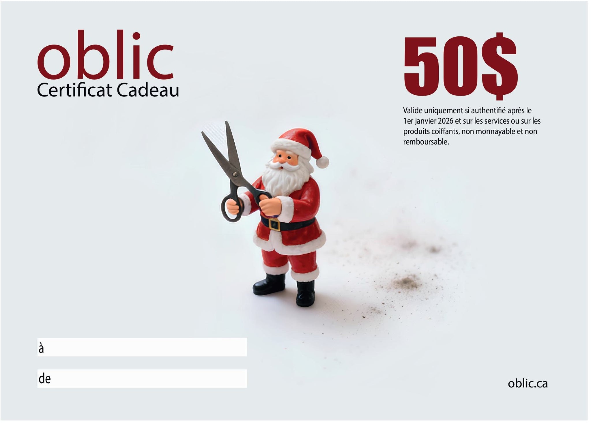 Promo Vendredi Fou : 50 $ pour 45 $ – Certificats-Cadeaux Noël OBLIC - Offre valide jusqu’au 31 décembre 2025